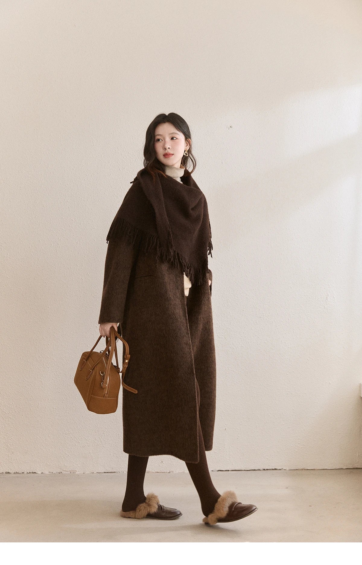 Mishow Woolen Coat with Scarf Invisible Buckle Design MXE93W1030