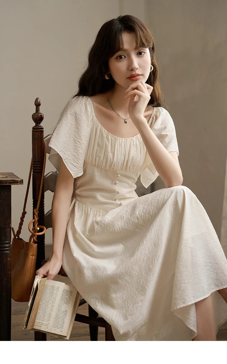Mishow French Square Collar Butterfly Sleeve Dress MXC38L1407