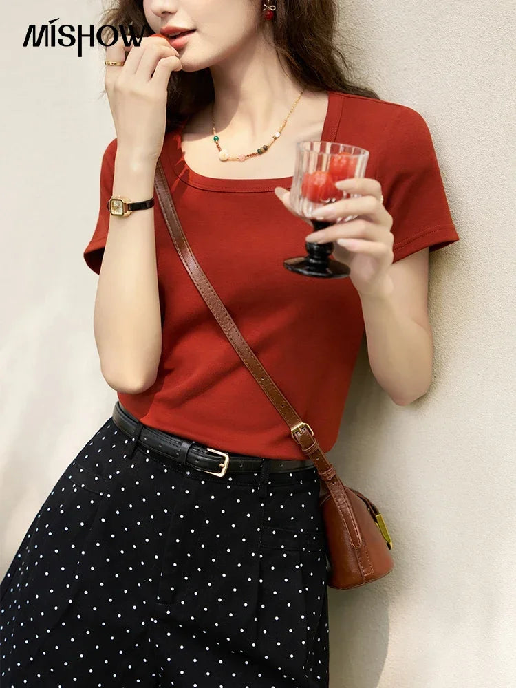 Mishow Solid Square Neck Cotton Tee MXC12T0641