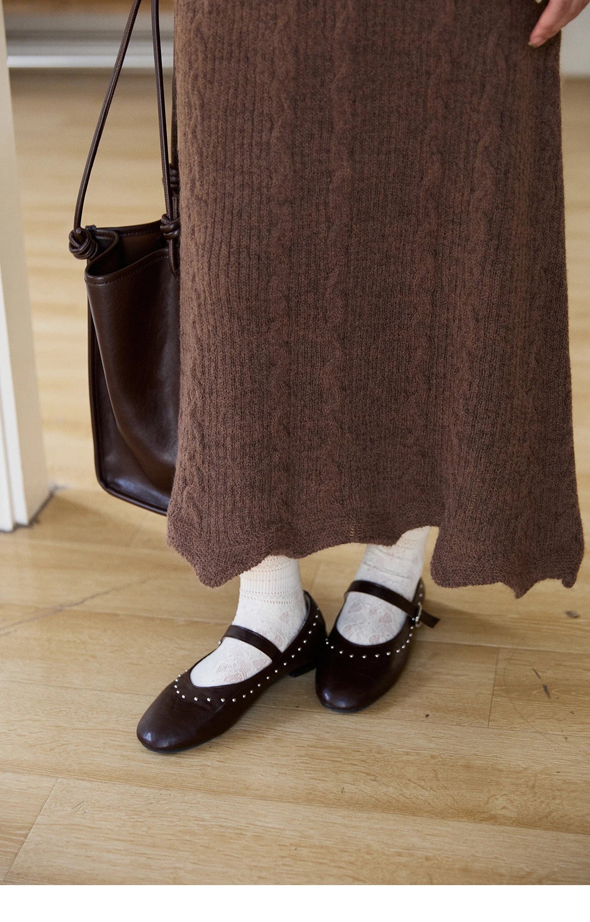 Mishow Brown Knitted Vest & Cable Knit Maxi Skirt Set MXF11T1460