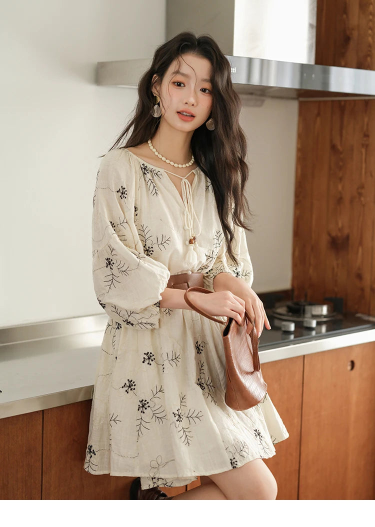 MISHOW Embroidered Doll Lantern Sleeve Dress MXE41L2480
