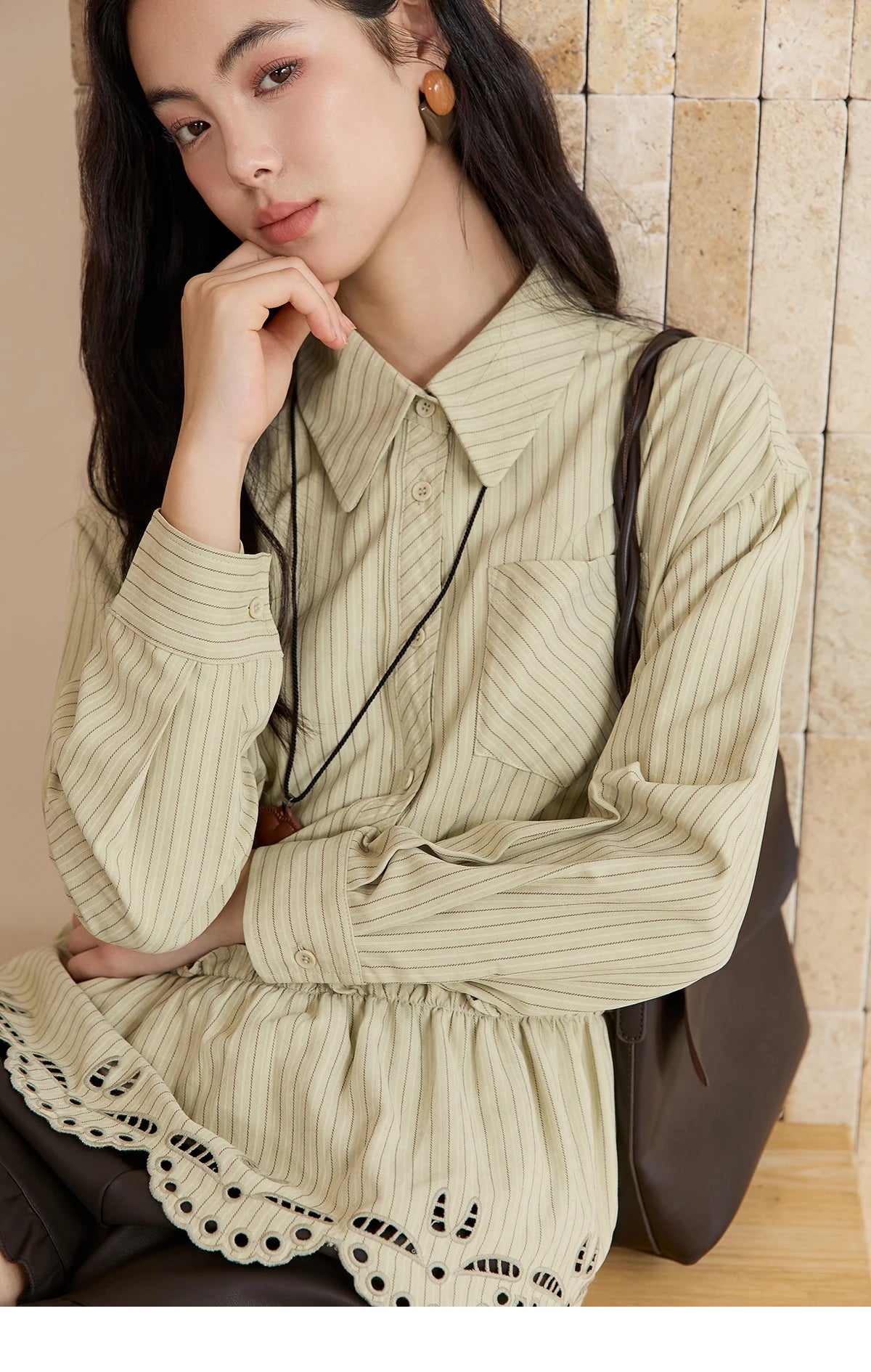MISHOW Women's Green Striped Shirt MXE49C2414