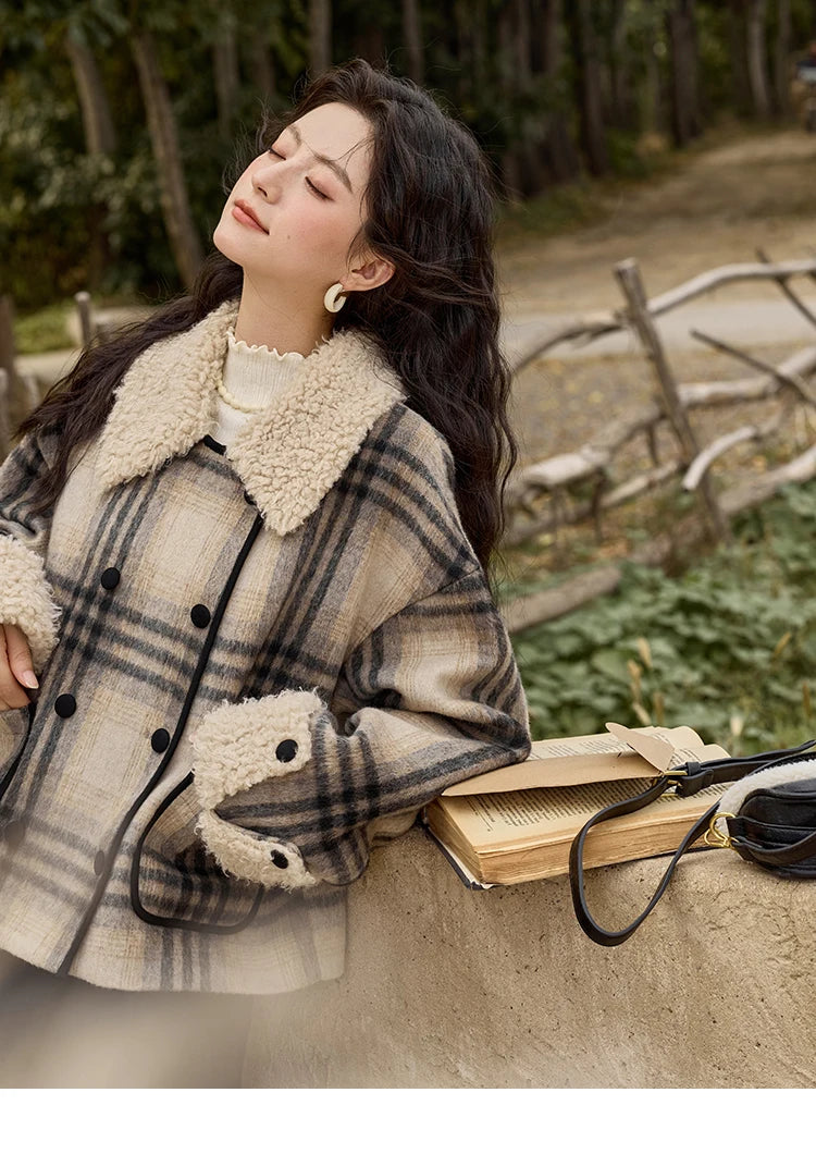 Mishow Retro Plaid Lamb Wool Tweed Jacket MXD56W0536