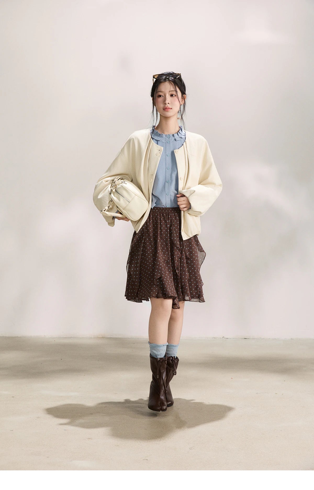 MISHOW Imitation Protein Skin Leather Jacket Ruffled Collar Button-Up MXF108W1019