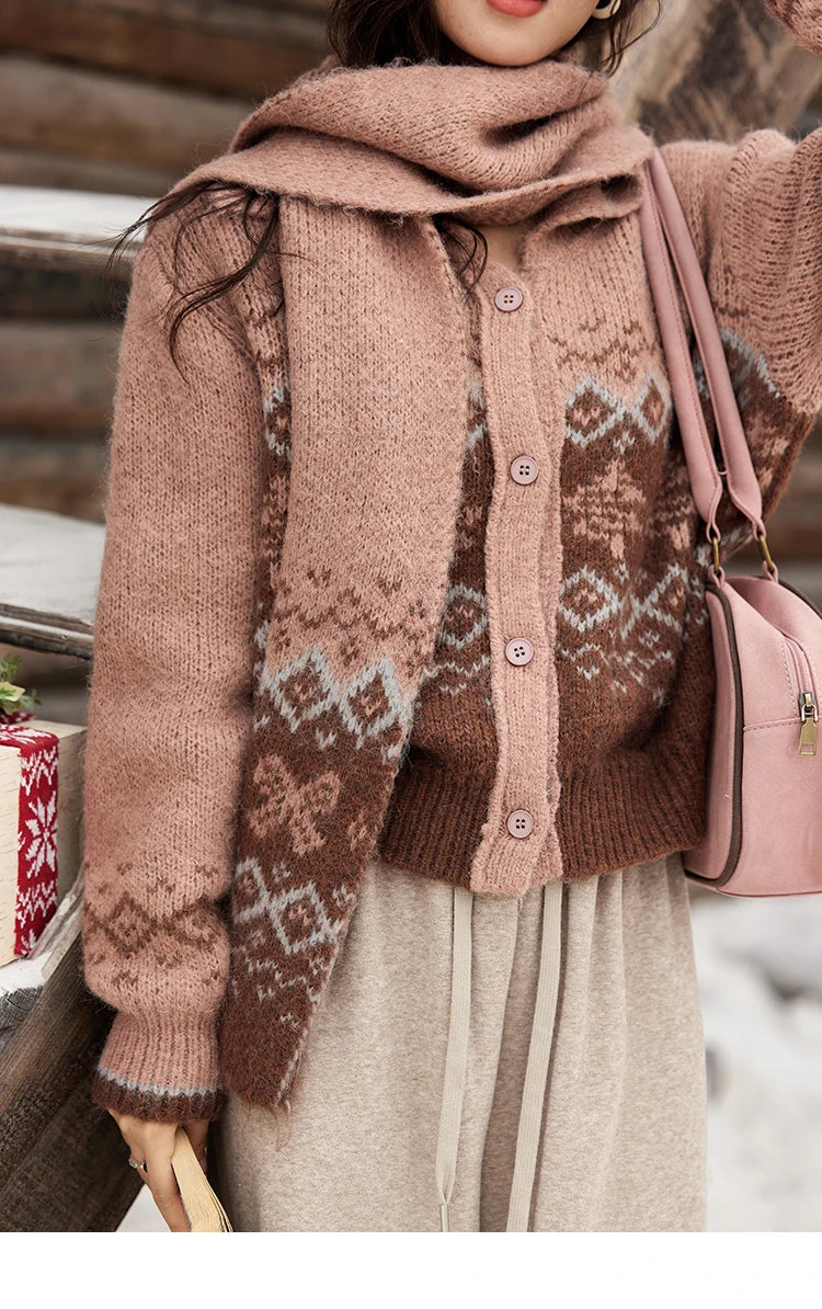 Mishow Fair Isle Christmas Turn-Down Collar Cardigan MXD58Z1036