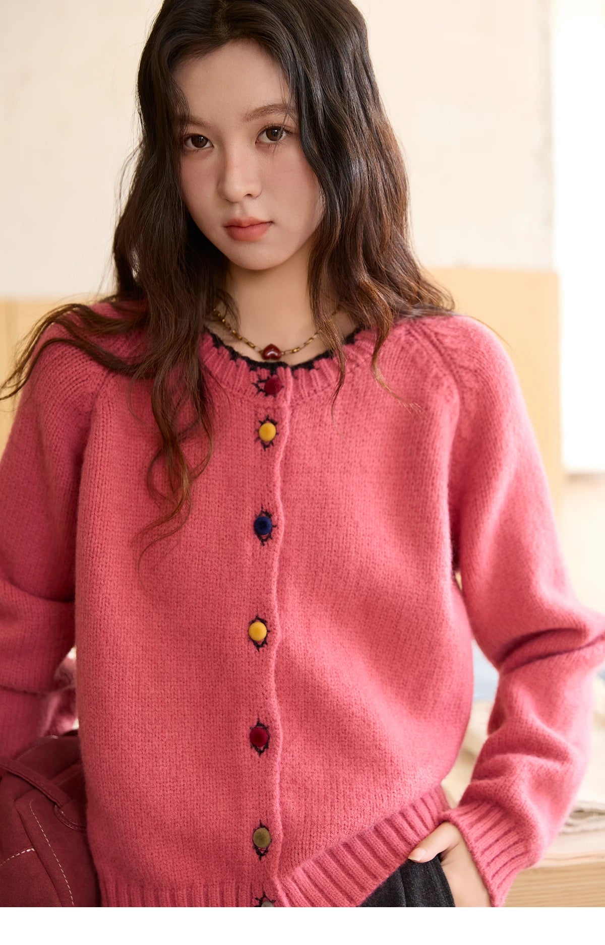 Mishow Color Button Minimalist Crew Neck Cardigan MXE88Z2688
