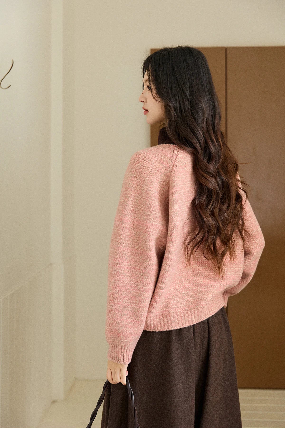 Mishow Pink Contrast Collar Bow Pocket Cardigan MXE94Z2957