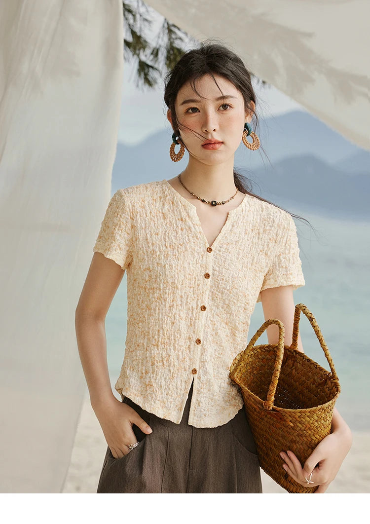 Mishow V-Neck Print Knit Slim Tee MXE31Z1234