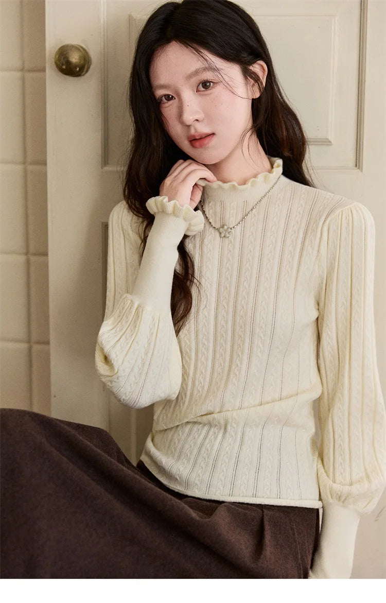 Mishow Half Turtleneck Ruffle Lantern Sleeve Top MXE93Z2810