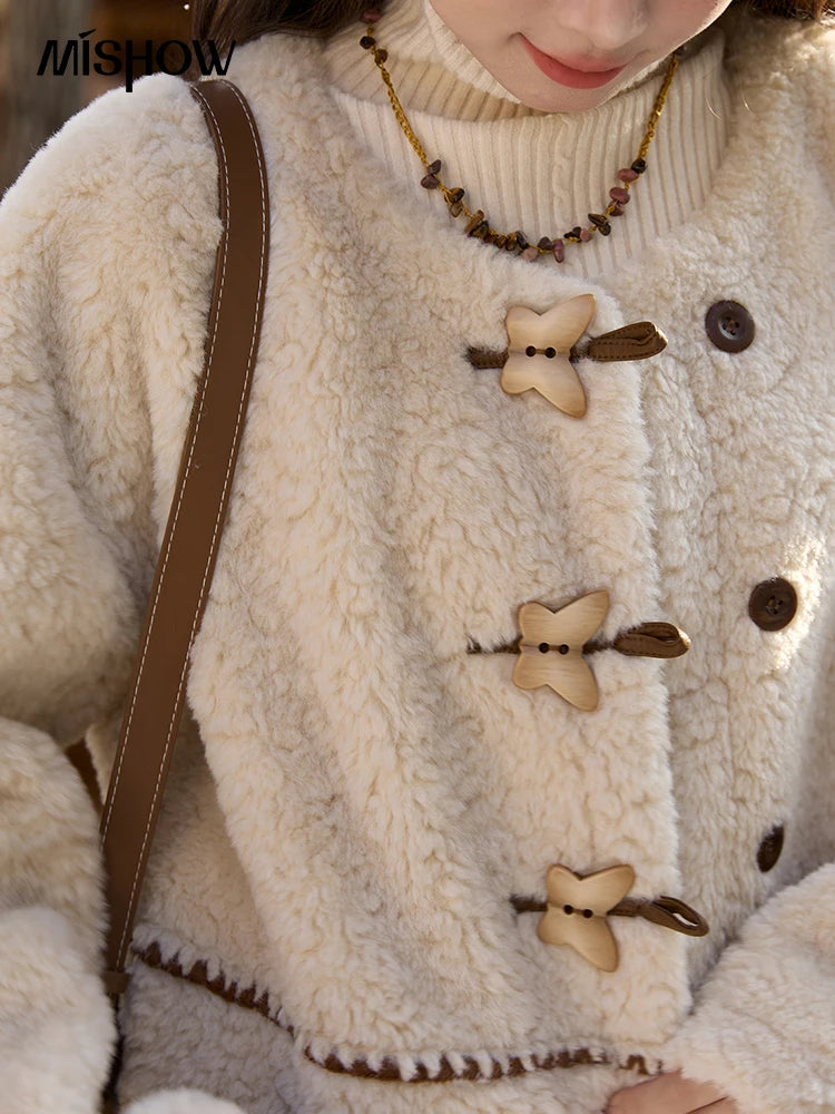 Mishow Retro Apricot Imitation Lambswool Jacket MXE51W0874