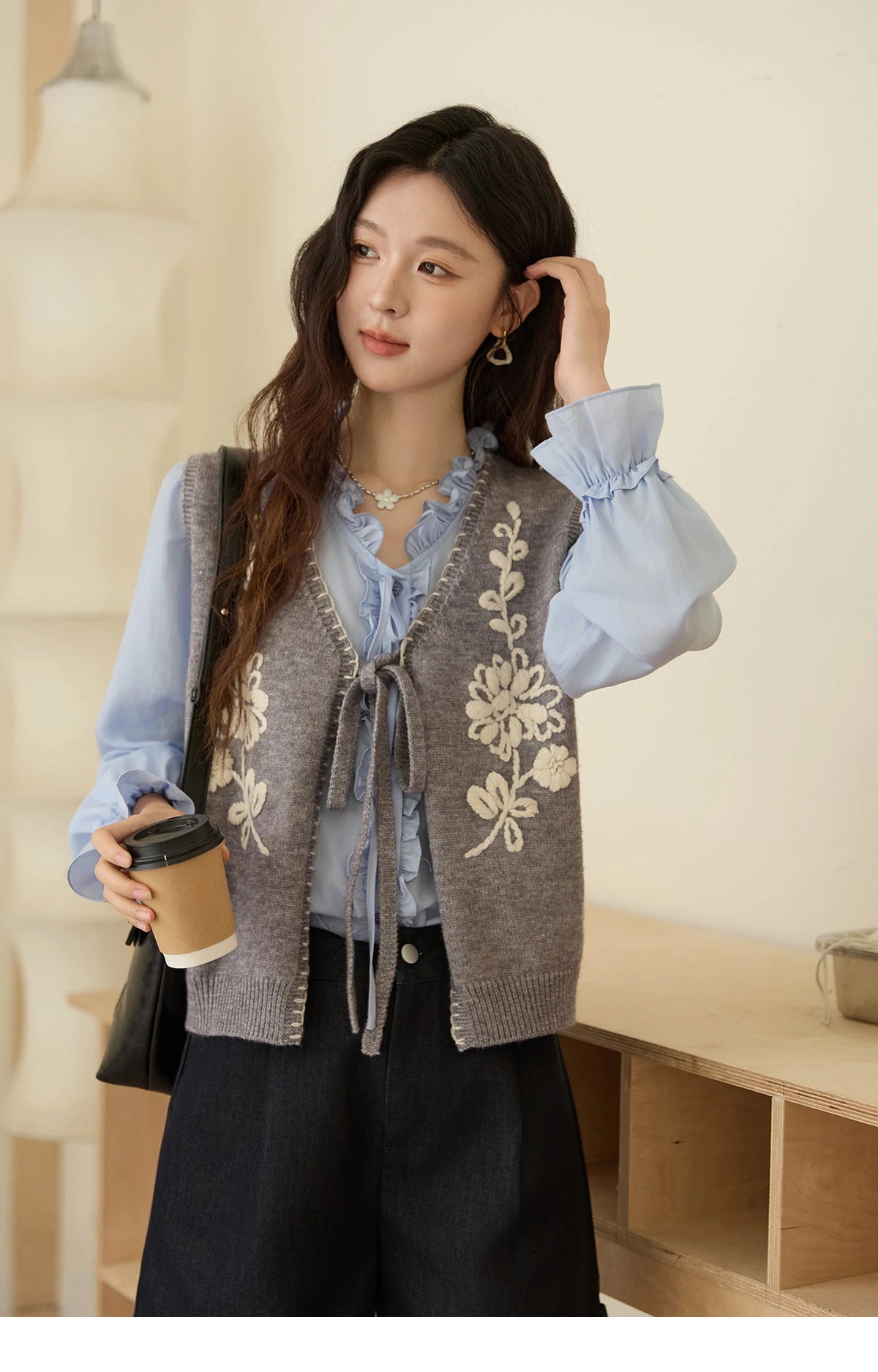 Mishow Embroidered V-Neck Tie Vest MXE45Z1397