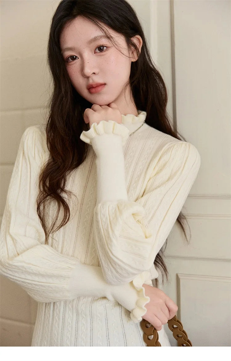Mishow Half Turtleneck Ruffle Lantern Sleeve Top MXE93Z2810