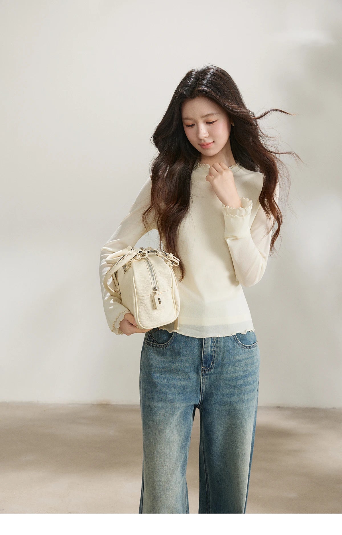 Mishow Ruffled Crew Neck Mesh Tee MXF11Z2914