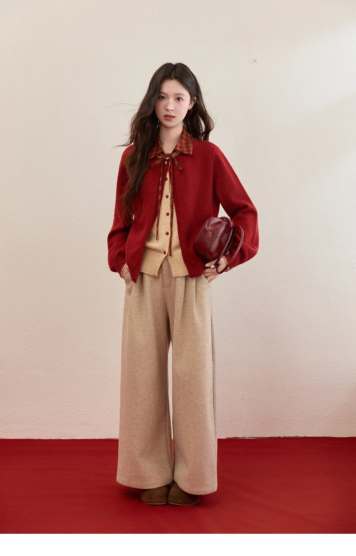 Mishow Color Block Fake Two-Piece Removable Collar Cardigan MXE93Z2816