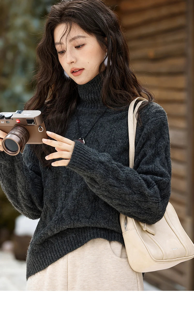 Mishow Turtleneck Texture Solid Warm Pullover MXD57Z1090