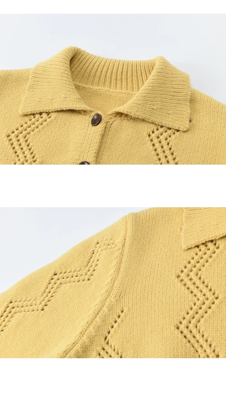 Mishow Yellow Hollow Pattern Lapel Cardigan MXE94Z2961