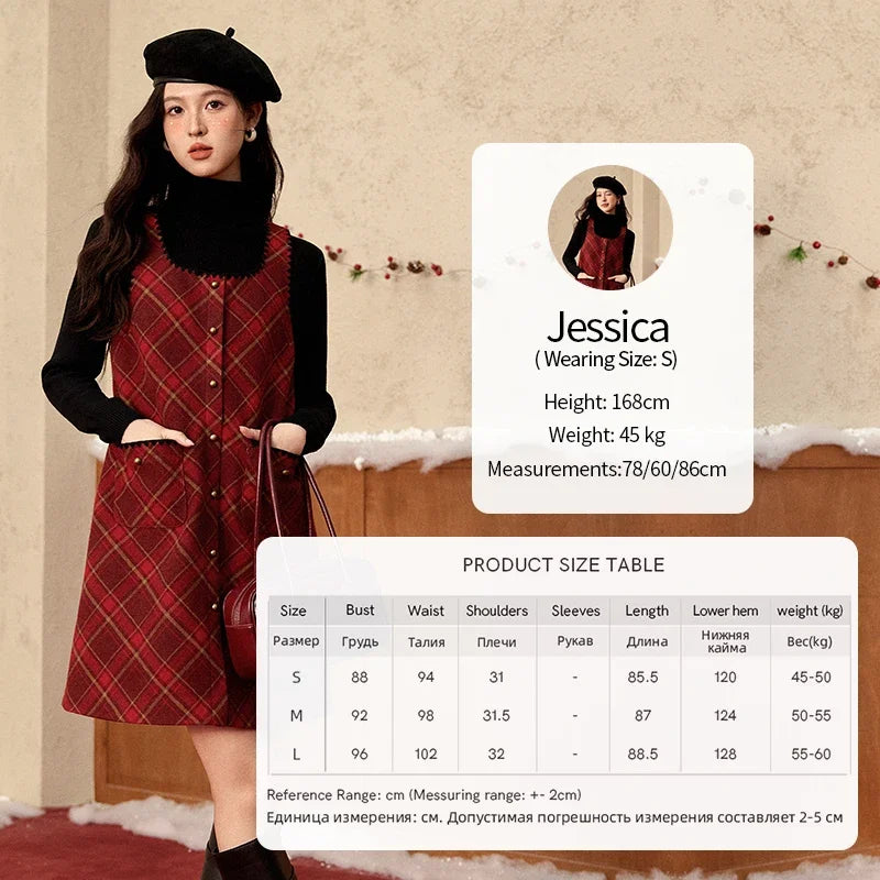 Mishow Plaid Square Neck Woolen Vest Dress MXD58L2078