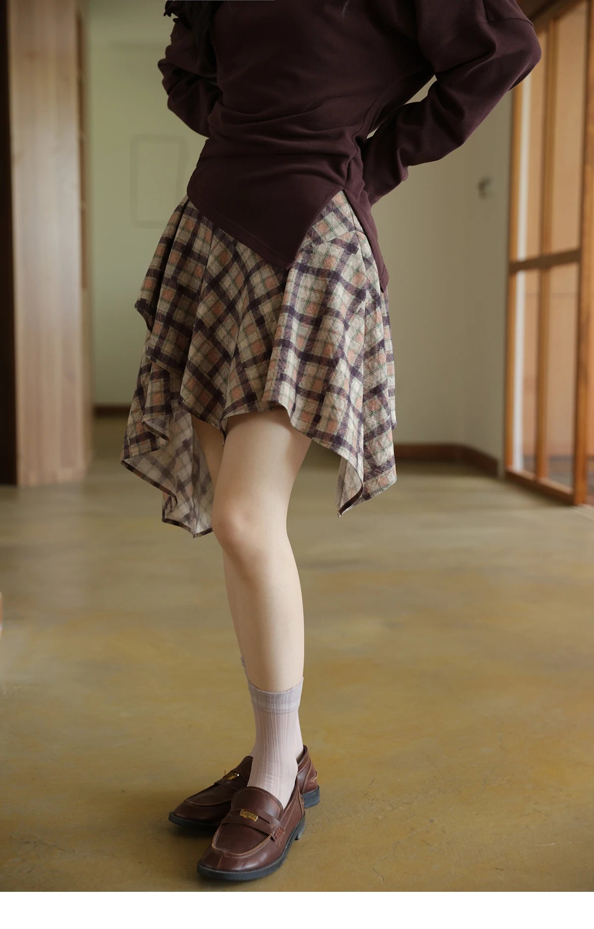 Mishow Purple Plaid Irregular Ruffle Hem Skirt MXE42B2395