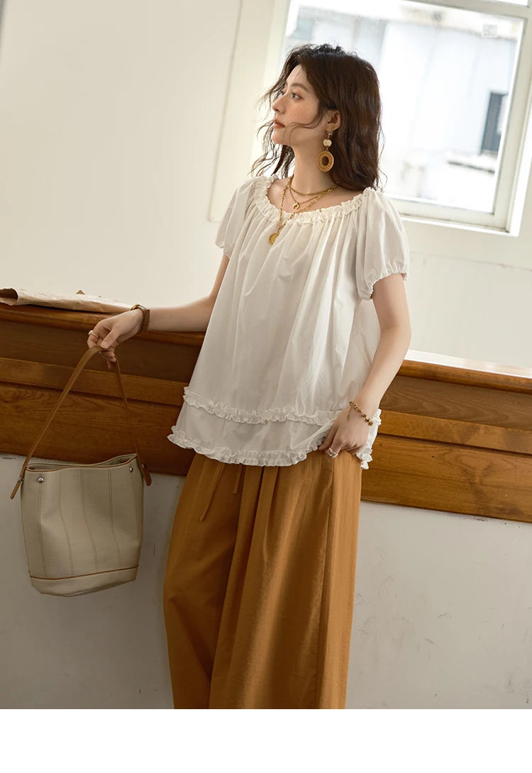 MISHOW Puff Sleeve Blouse Edible Tree Fungus Spliced MXE39X1929
