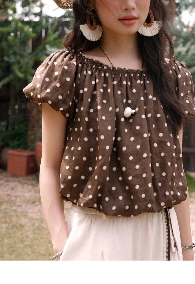 Mishow Polka Dot One Shoulder Puff Sleeve Top & Wide Leg Pants Set MXE38T0683
