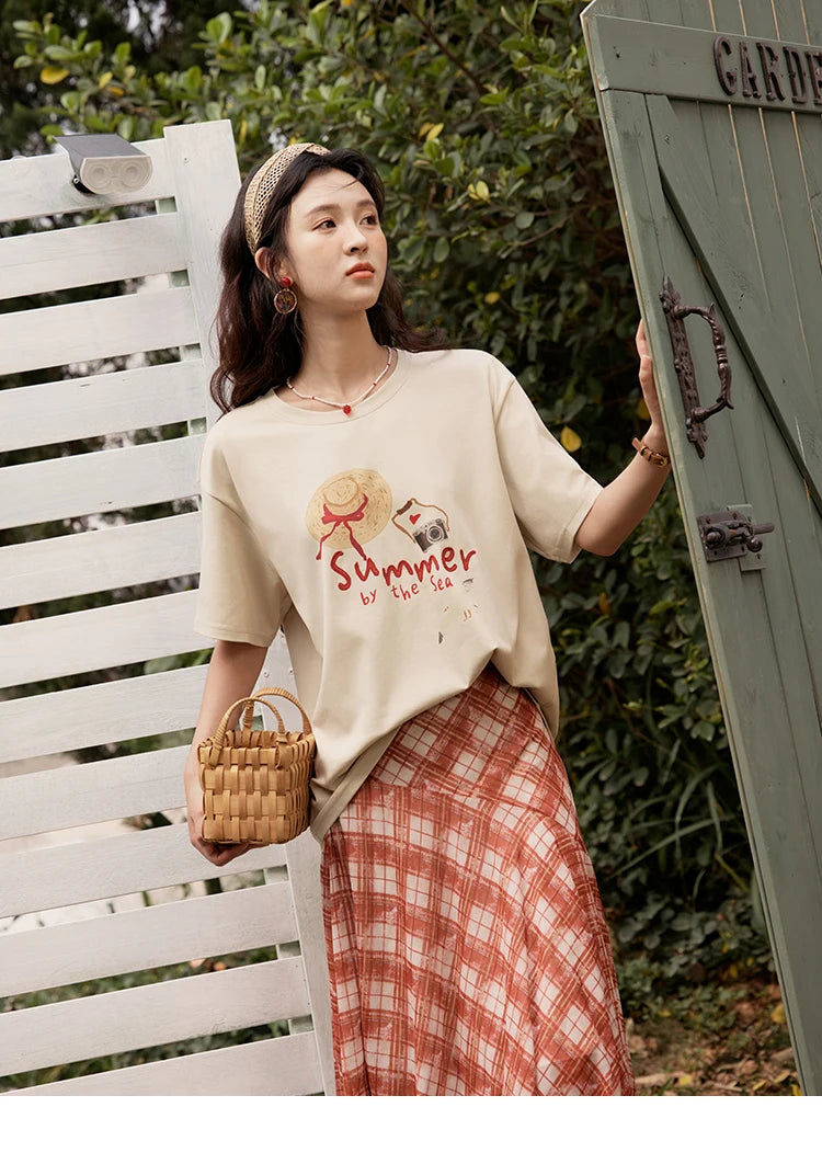 Mishow Cartoon Print Loose Round Neck Tee MXE34T0559