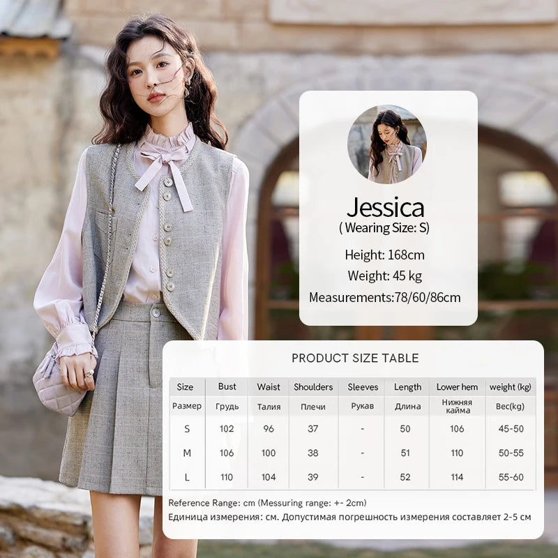 Mishow Korean Woolen Vest & Pleated Mini Skirt Set MXE13W0708
