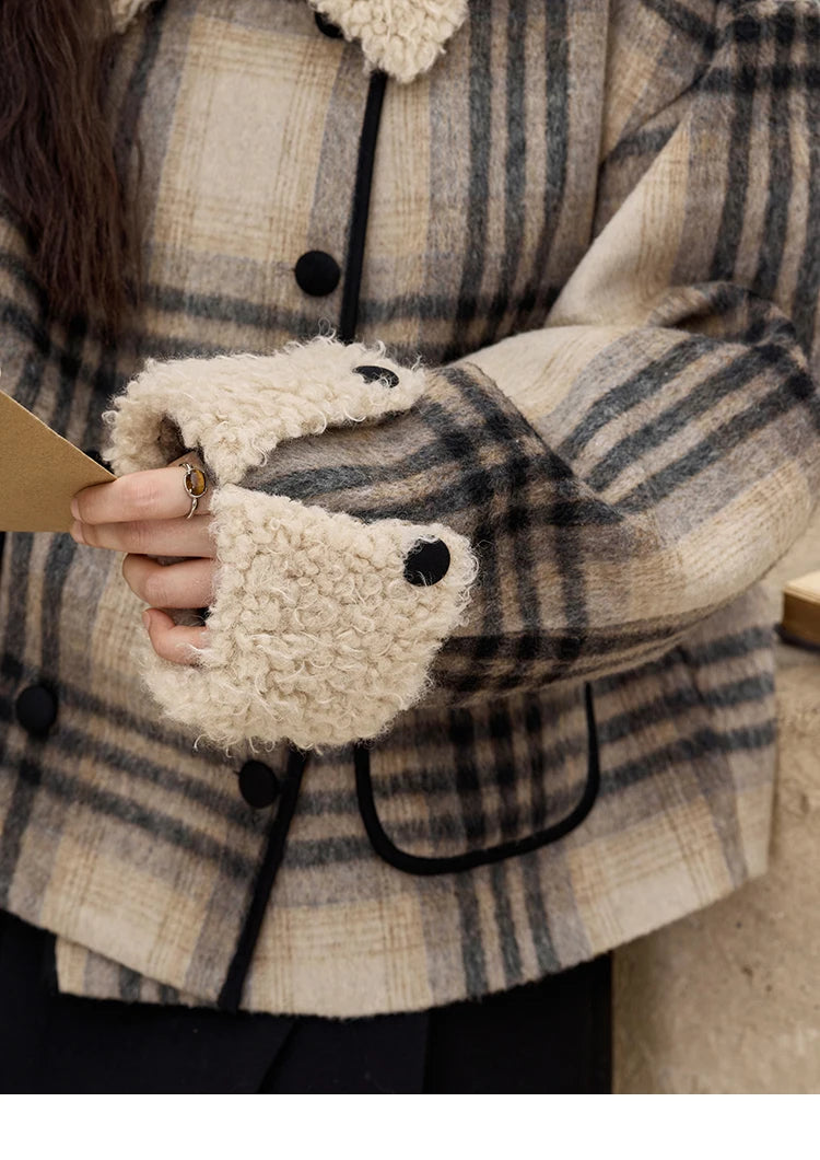 Mishow Retro Plaid Lamb Wool Tweed Jacket MXD56W0536