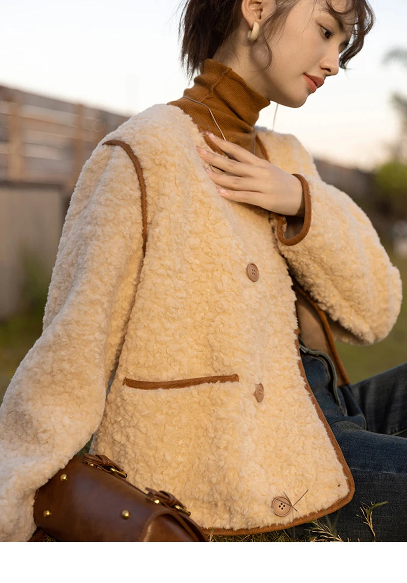 MISHOW Lamb Wool Coat Double Breasted French Lambswool MXB45W0850
