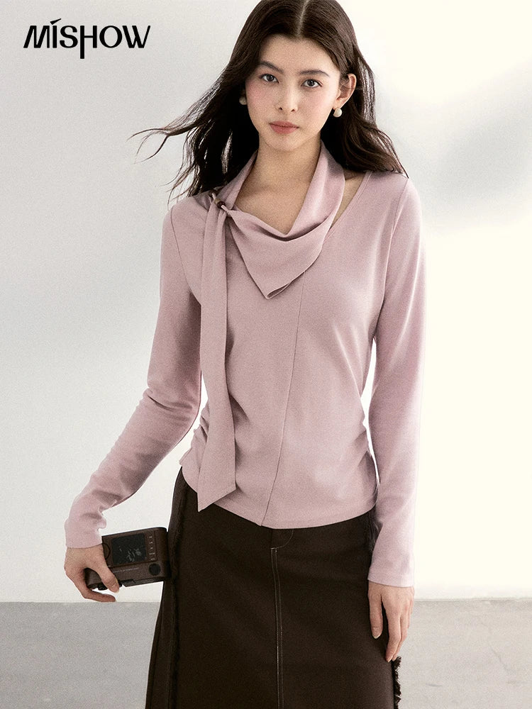 Mishow Pink Scarf Neck Color Collision Bead Top MXF108Z1025