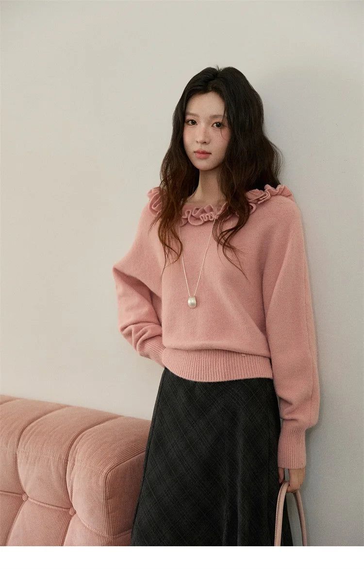 Mishow Orange Lotus Edge Lantern Sleeve Pullover MXE86Z2726