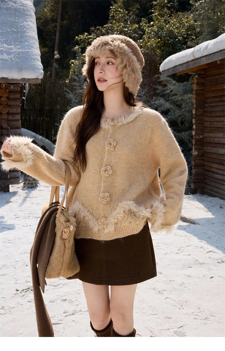 Mishow French Wool 3D Flower Trumpet Sleeve Cardigan MXE91Z2776