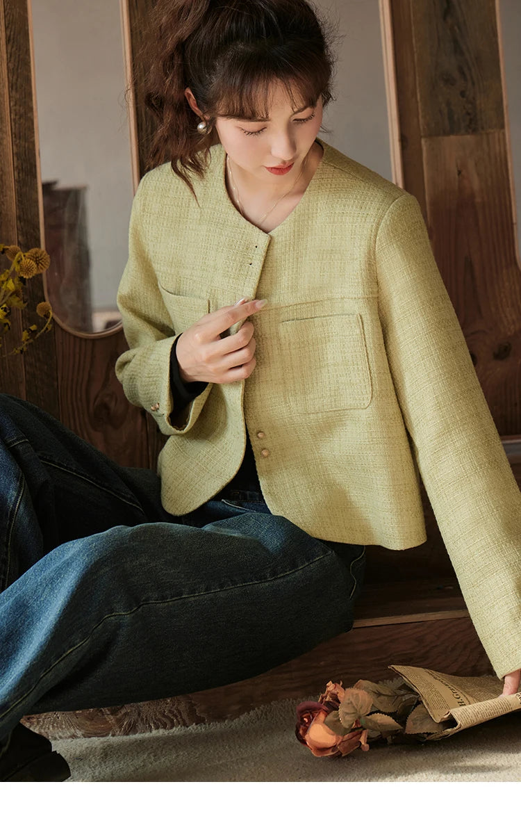 Mishow Retro Round Neck Gold Button Jacket MXC44W0072