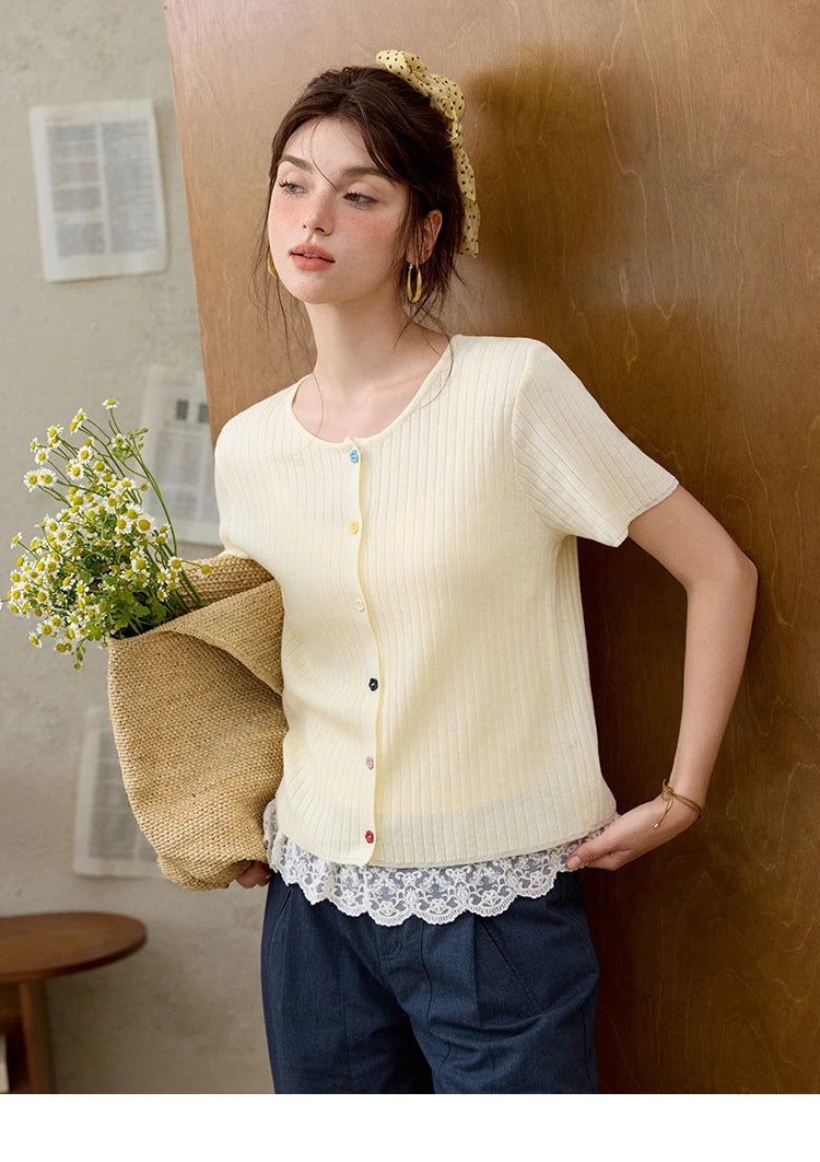 Mishow Short Sleeve Round Neck Summer Cardigan MXE34Z1268