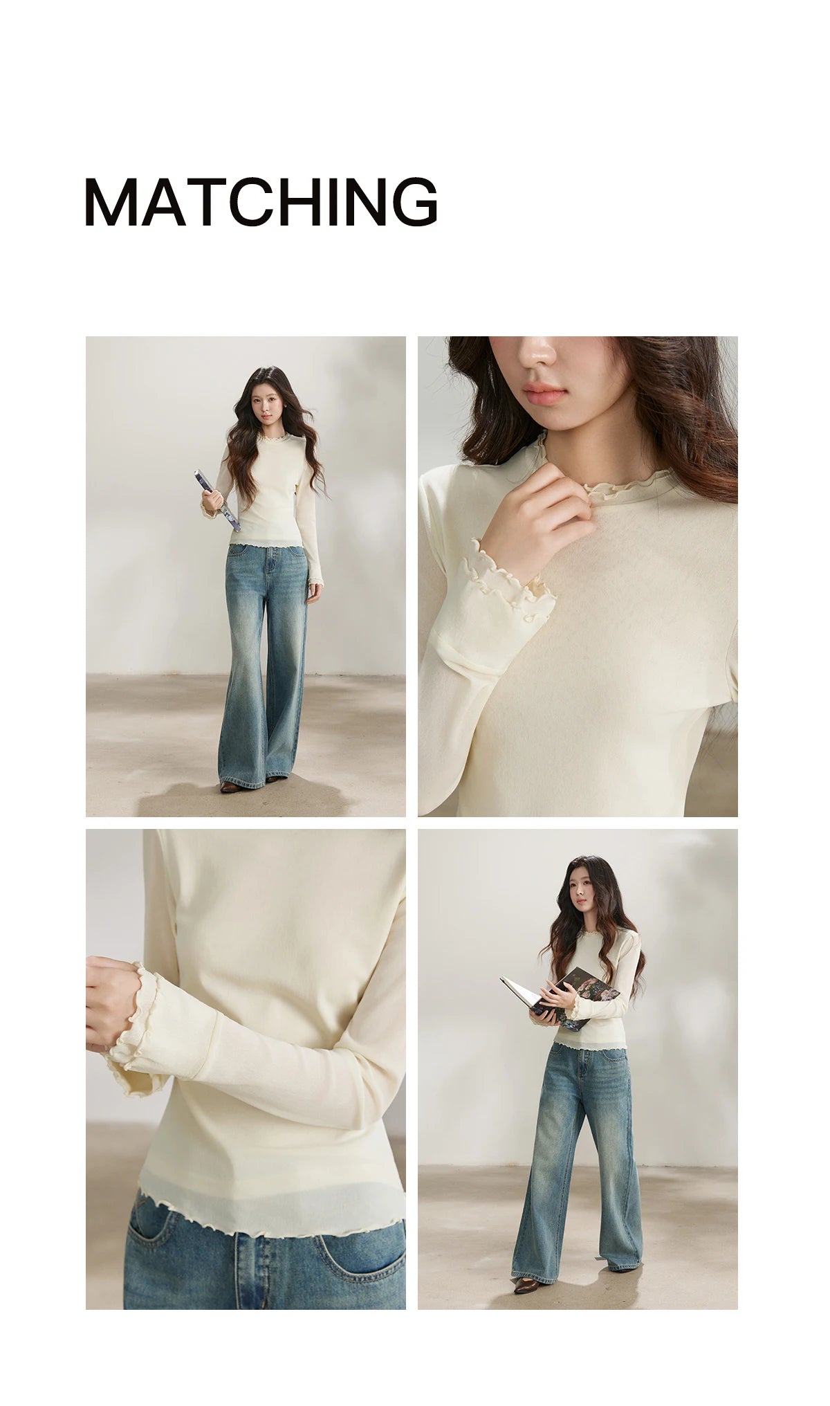 Mishow Ruffled Crew Neck Mesh Tee MXF11Z2914
