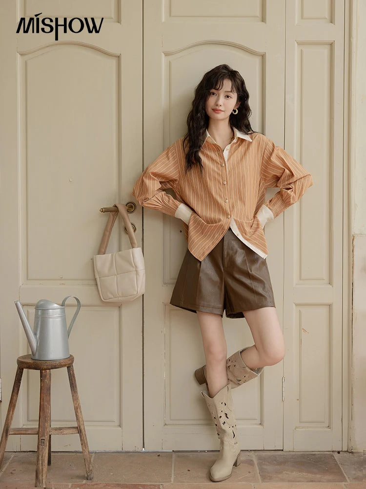 MISHOW Loose Striped Shirt Contrasting Lapel Patchwork MXD41C0286