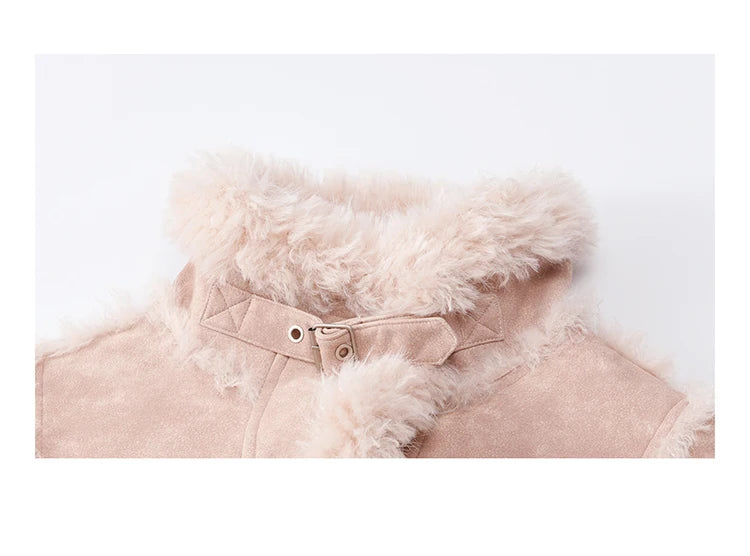 MISHOW Pink Plush Patchwork Coat Stand Collar Windproof MXE51W0911