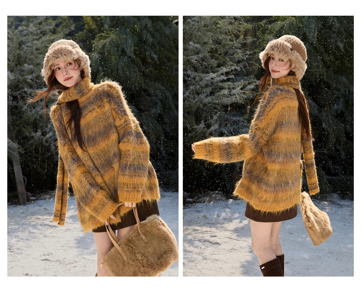 Mishow Yellow Gradient Striped Sweater with Scarf MXE91Z2842
