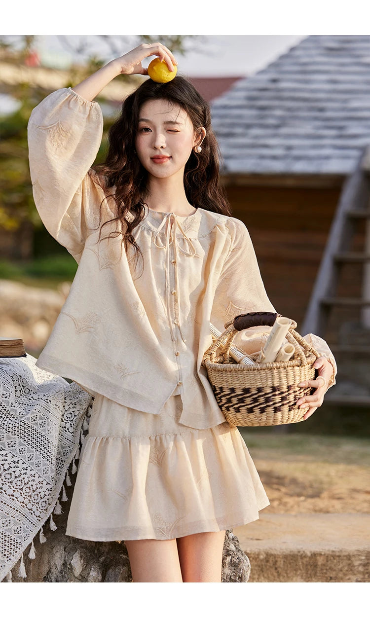 Mishow Iris Embroidery Blouse & Elastic Waist Skirt Set MXE13T0454