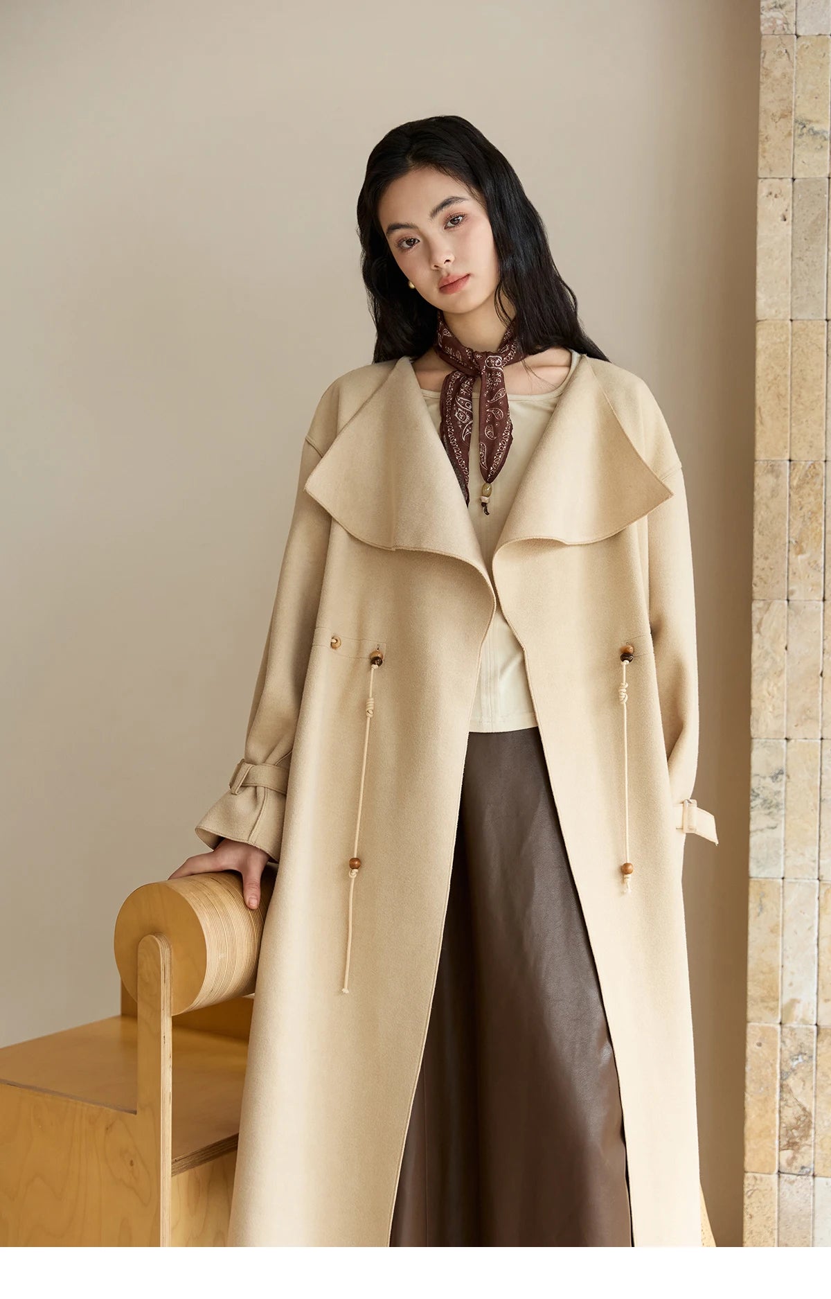 Mishow Apricot Brushed Knit Pleated Pullover MXE48Z2517