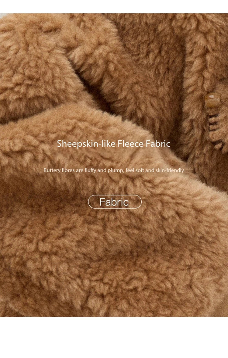 MISHOW Faux Lambskin Coat Turn-Down Collar Brown Loose MXE89W0896