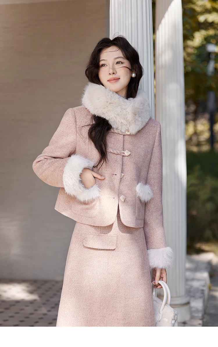 Mishow New Chinese Tweed Coat & Midi Skirt Set MXD54W0583