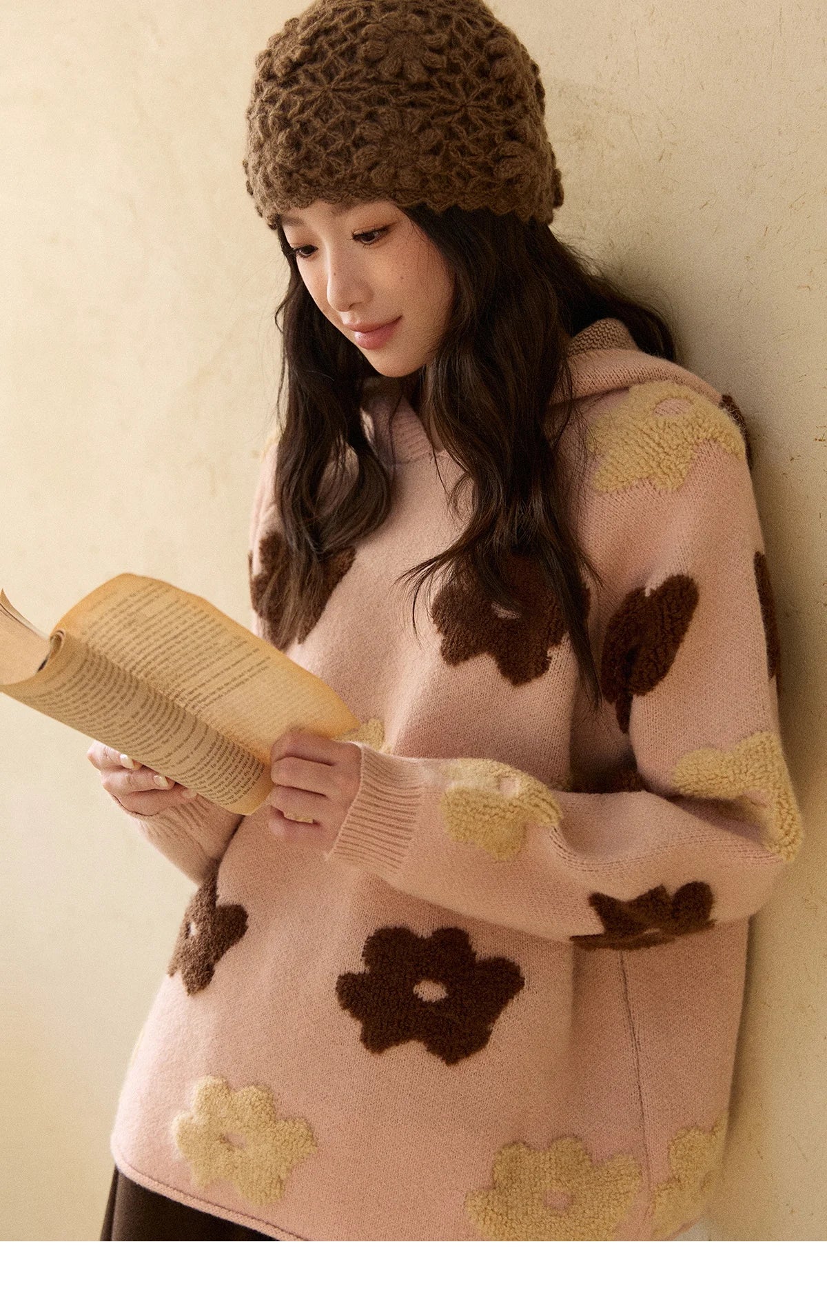 Mishow Pink Floral Hooded 3D Jacquard Pullover MXE90Z2786