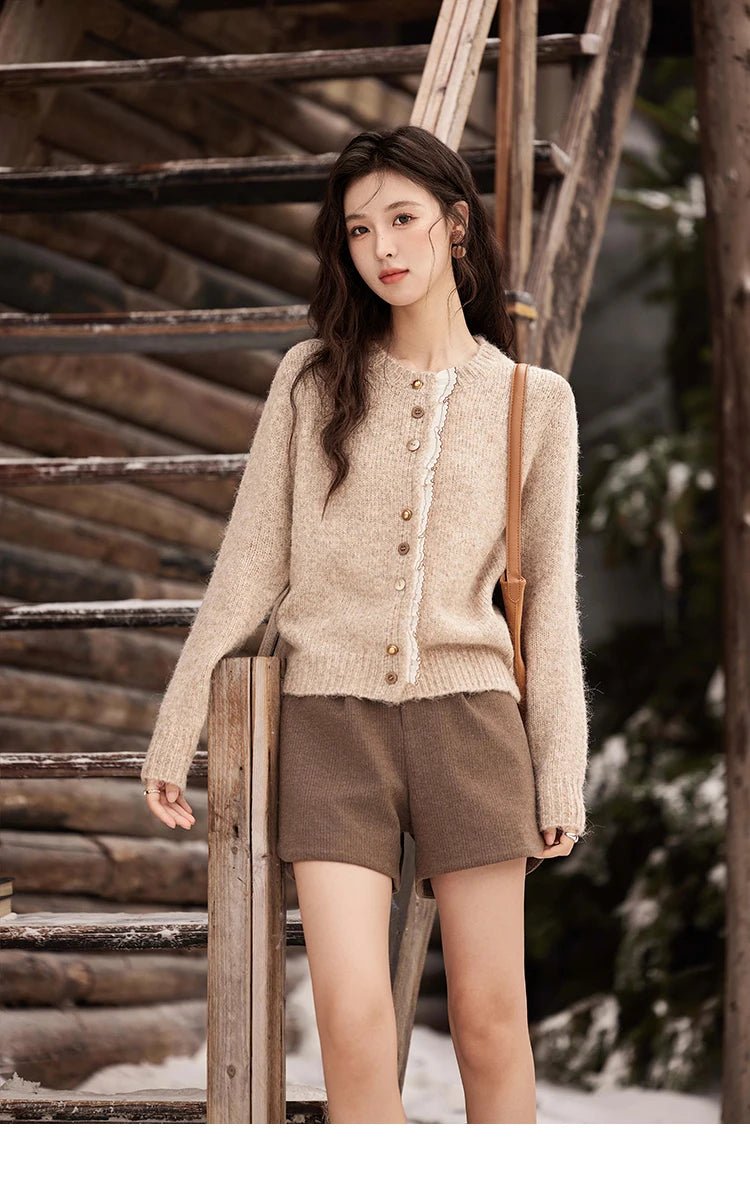 Mishow Spliced Lace Button Cardigan MXD58Z0998