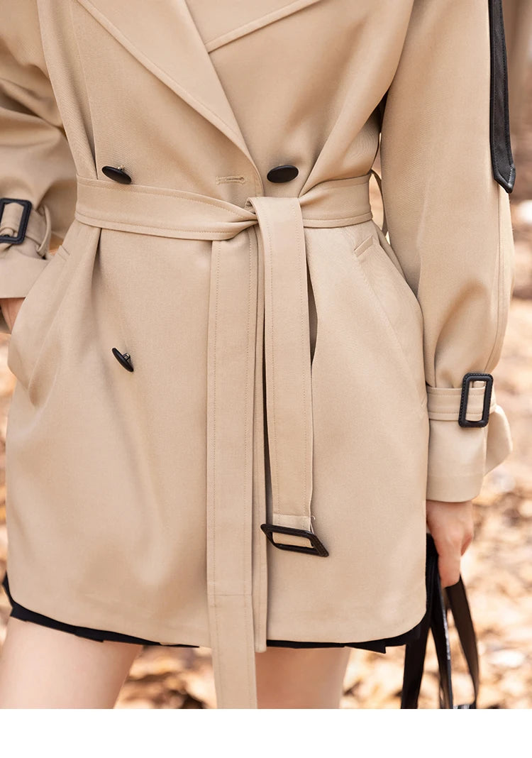 Mishow Polo Collar Patchwork Long Trench Coat MXB33W0399