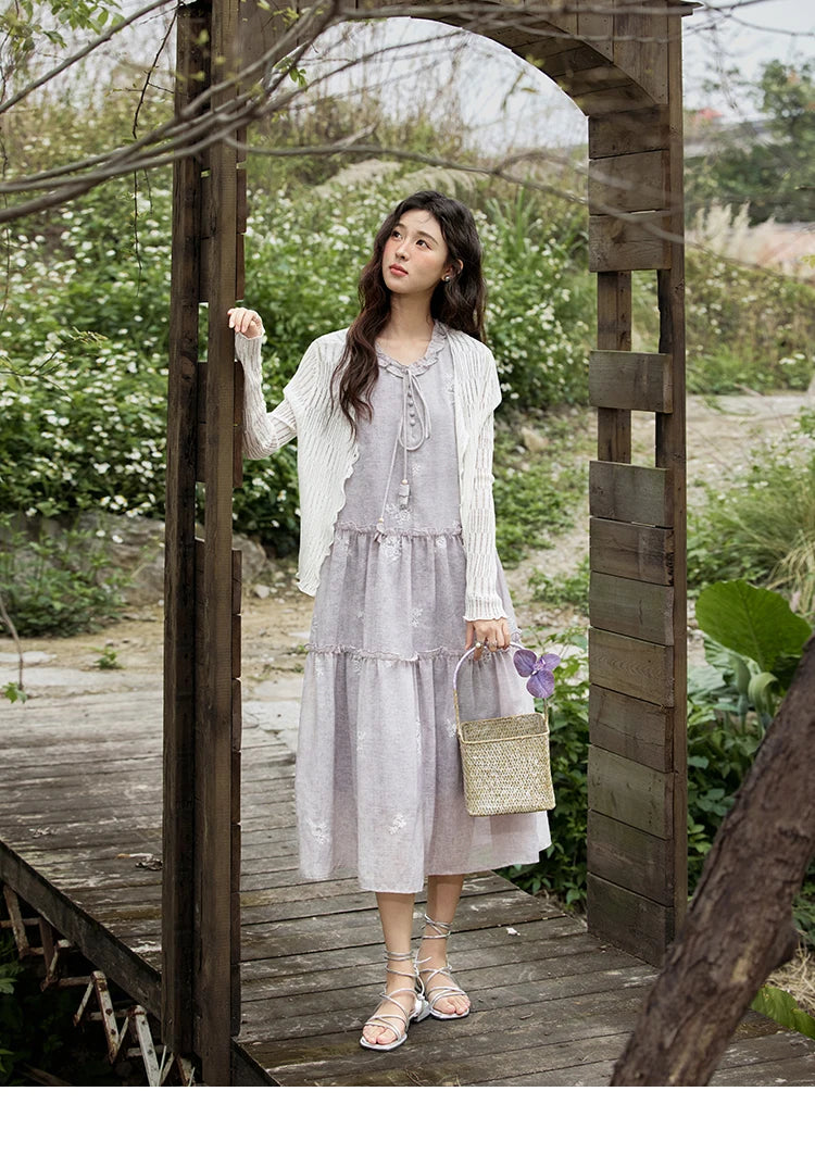 Mishow Round Neck Ruffled Sleeveless Embroidered Dress MXE33L2231
