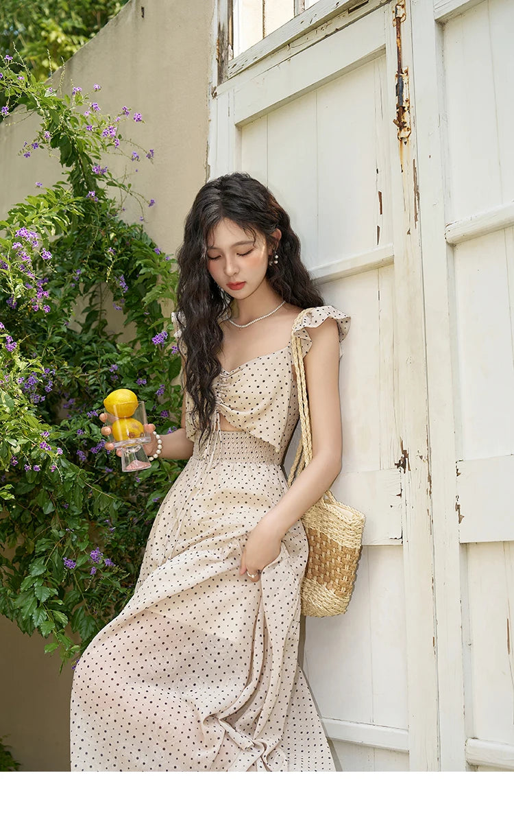 Mishow Polka Dot Flying Sleeve Fake Two-Piece Dress MXD28L1902