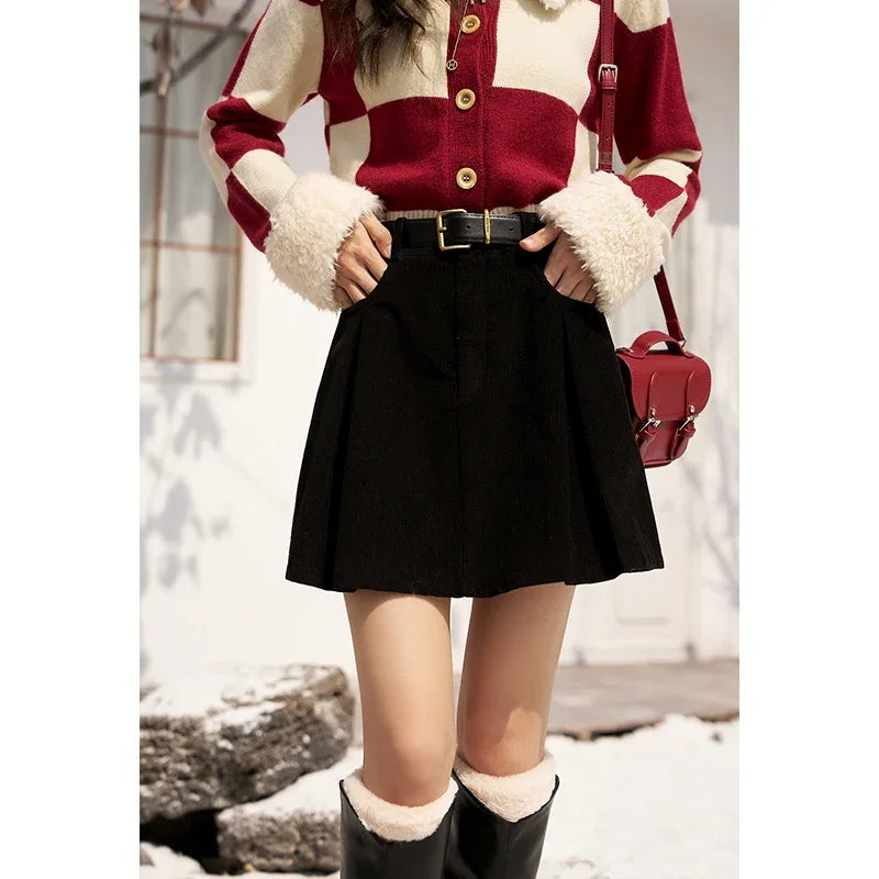 Mishow 100% Cotton A-Line Pleated Mini Skirt MXC55B0216
