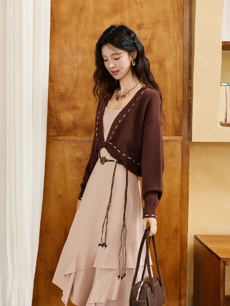 Mishow Frosted Velvet Cardigan & Camisole Dress Set MXE47T1382
