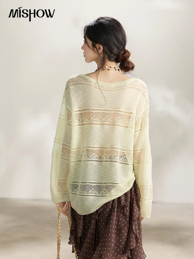 Mishow Pale Yellow Crew Neck Hollow Top MXF13Z3020