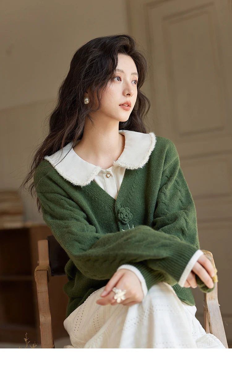 Mishow Three-Dimensional Flowers V-Neck Cardigan MXD36Z0894